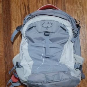 Gray and coral Osprey backpack